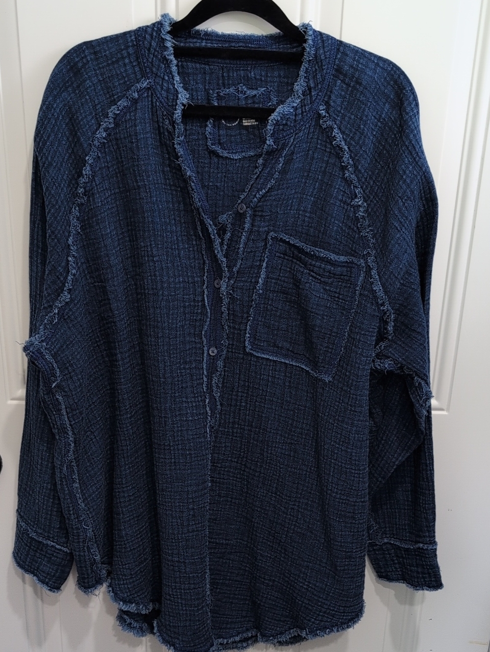 Aerie Gauzy Coverup Button-Down Shirt in a dark indigo/navy blue shade